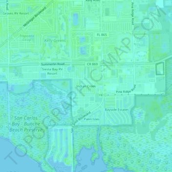 Mapa topográfico Indian Creek, altitude, relevo