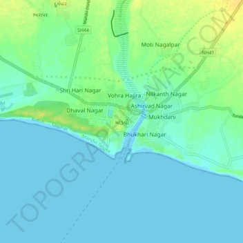Mapa topográfico Mandvi, altitude, relevo