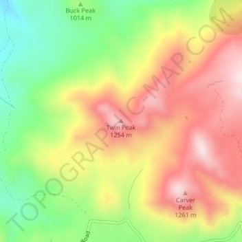 Mapa topográfico Twin Peak, altitude, relevo