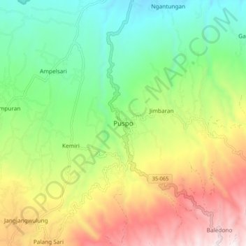Mapa topográfico Puspo, altitude, relevo