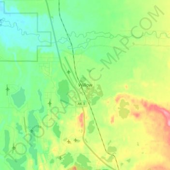 Mapa topográfico Willow, altitude, relevo
