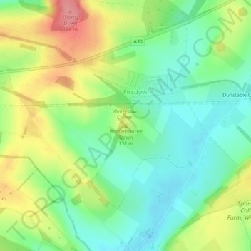 Mapa topográfico Winterbourne Down, altitude, relevo