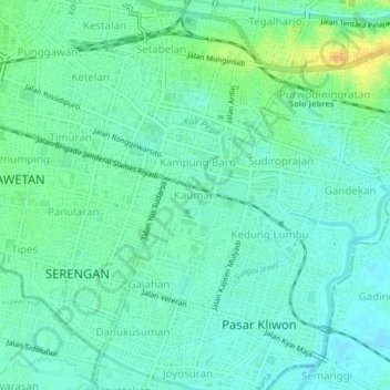 Mapa topográfico Kauman, altitude, relevo