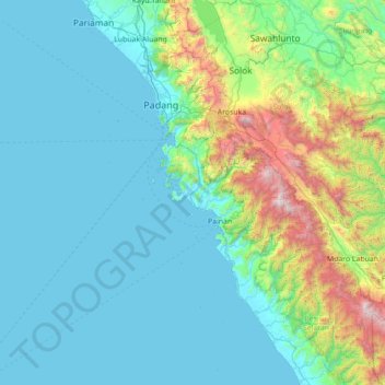 Mapa topográfico Koto XI Tarusan, altitude, relevo