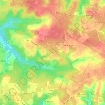 Mapa topográfico Calamiac, altitude, relevo