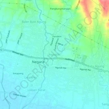 Mapa topográfico Pendem, altitude, relevo