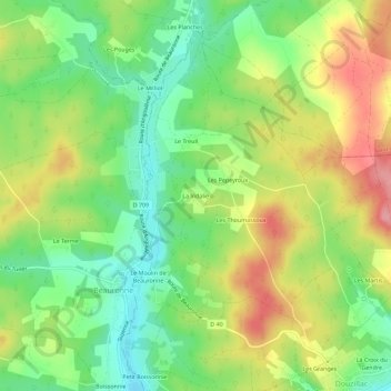 Mapa topográfico La Vidalie, altitude, relevo