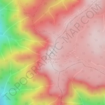 Mapa topográfico Mount Barrington, altitude, relevo
