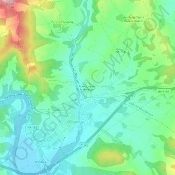 Mapa topográfico Arandigoyen, altitude, relevo