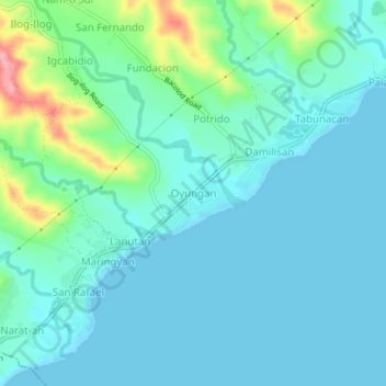 Mapa topográfico Oyungan, altitude, relevo