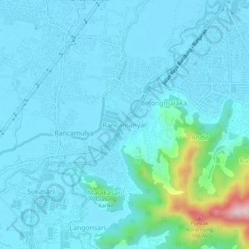 Mapa topográfico Rancamanyar, altitude, relevo