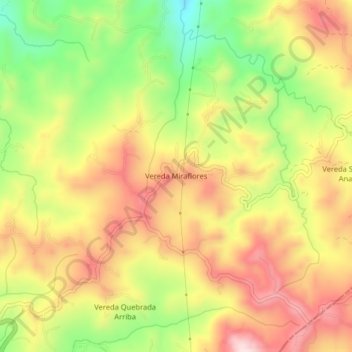 Mapa topográfico Vereda Miraflores, altitude, relevo