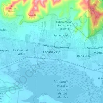 Mapa topográfico Conuco Viejo, altitude, relevo