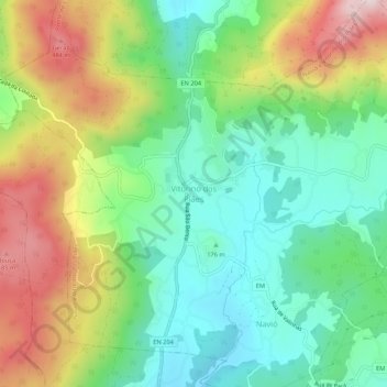 Mapa topográfico Vitorino dos Piães, altitude, relevo