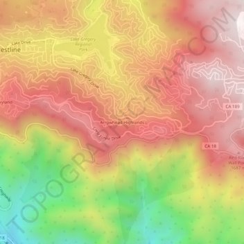 Mapa topográfico Arrowhead Highlands, altitude, relevo