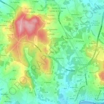 Mapa topográfico Fabal, altitude, relevo