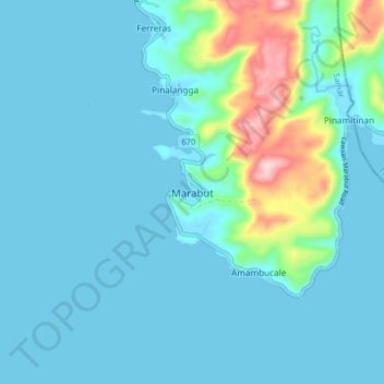 Mapa topográfico Marabut, altitude, relevo