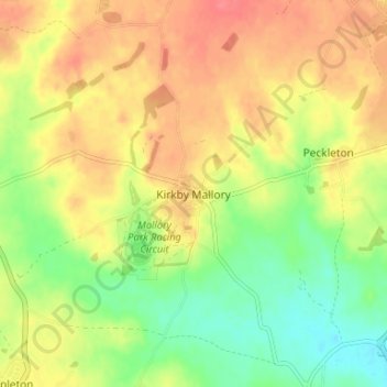 Mapa topográfico Kirkby Mallory, altitude, relevo
