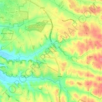 Mapa topográfico Schizzanello, altitude, relevo