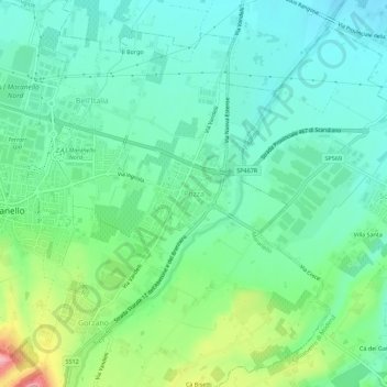 Mapa topográfico Pozza, altitude, relevo