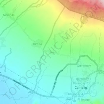 Mapa topográfico Sua, altitude, relevo