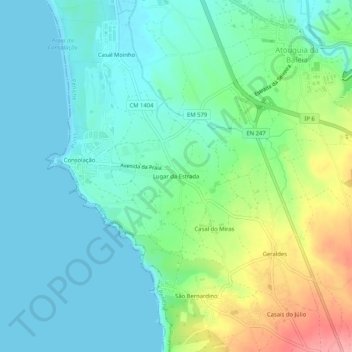 Mapa topográfico Lugar da Estrada, altitude, relevo