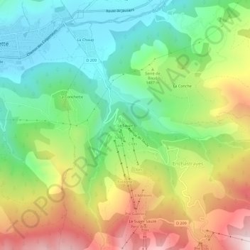 Mapa topográfico Le Sauze, altitude, relevo