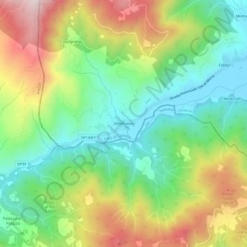 Mapa topográfico Volterrano, altitude, relevo