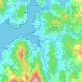 Mapa topográfico Noia, altitude, relevo