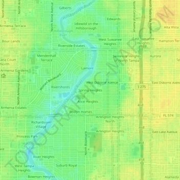 Mapa topográfico Spring Heights, altitude, relevo