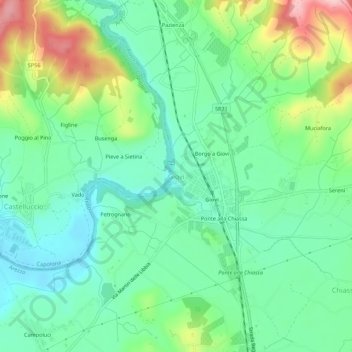 Mapa topográfico Giovi, altitude, relevo
