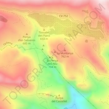 Mapa topográfico Es Xap, altitude, relevo