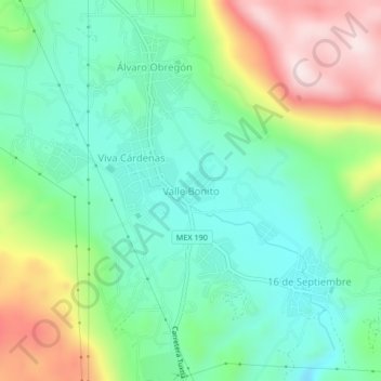 Mapa topográfico Valle Bonito, altitude, relevo