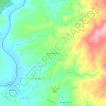 Mapa topográfico Valbom de Figos, altitude, relevo
