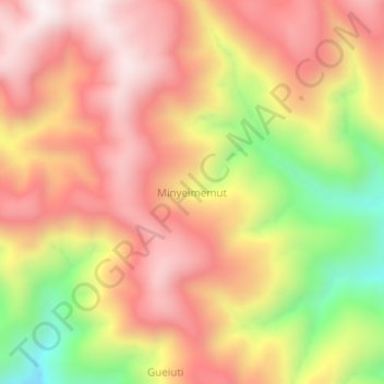 Mapa topográfico Minyeimemut, altitude, relevo