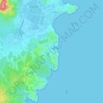 Mapa topográfico Cala Vinyes, altitude, relevo