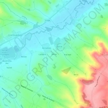 Mapa topográfico Derrey, altitude, relevo