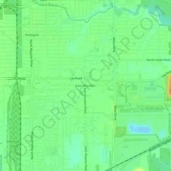 Mapa topográfico East Houston, altitude, relevo
