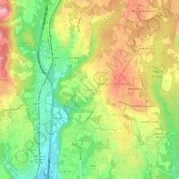 Mapa topográfico Travaino, altitude, relevo