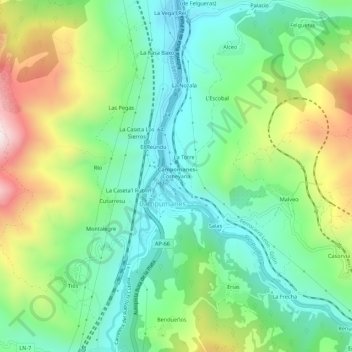 Mapa topográfico Corneyana, altitude, relevo