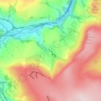 Mapa topográfico Lumbutts, altitude, relevo