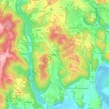 Mapa topográfico Cureboursil, altitude, relevo