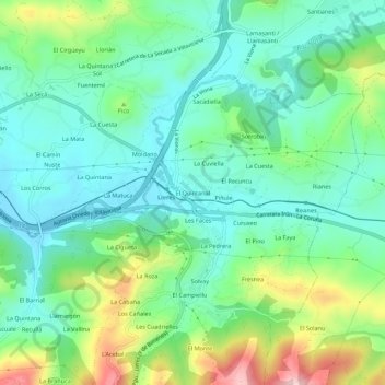 Mapa topográfico El Quintanal, altitude, relevo