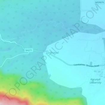 Mapa topográfico Sadivayal, altitude, relevo