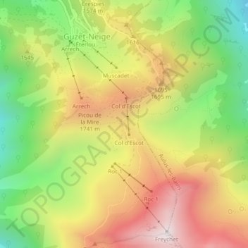 Mapa topográfico Col d'Escots, altitude, relevo