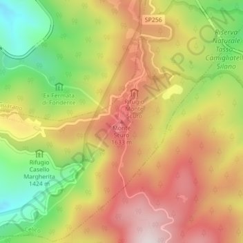 Mapa topográfico Monte Scuro, altitude, relevo
