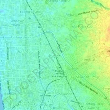 Mapa topográfico Jati Baru, altitude, relevo