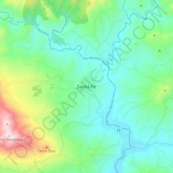 Mapa topográfico Santa Fe, altitude, relevo