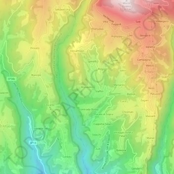 Mapa topográfico Morandini, altitude, relevo