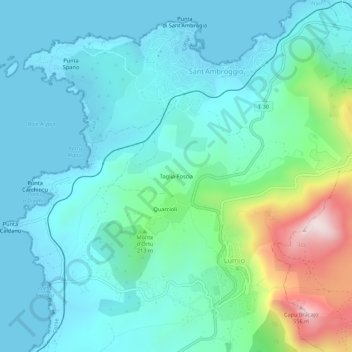 Mapa topográfico Taglia-Foscia, altitude, relevo